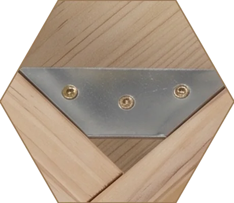 Steel reinforcement bracket on a wood corner of the ramp